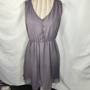 Epilogue Grey Sleeveless V Neck Partial Button Elastic Waist Dress Size Medium